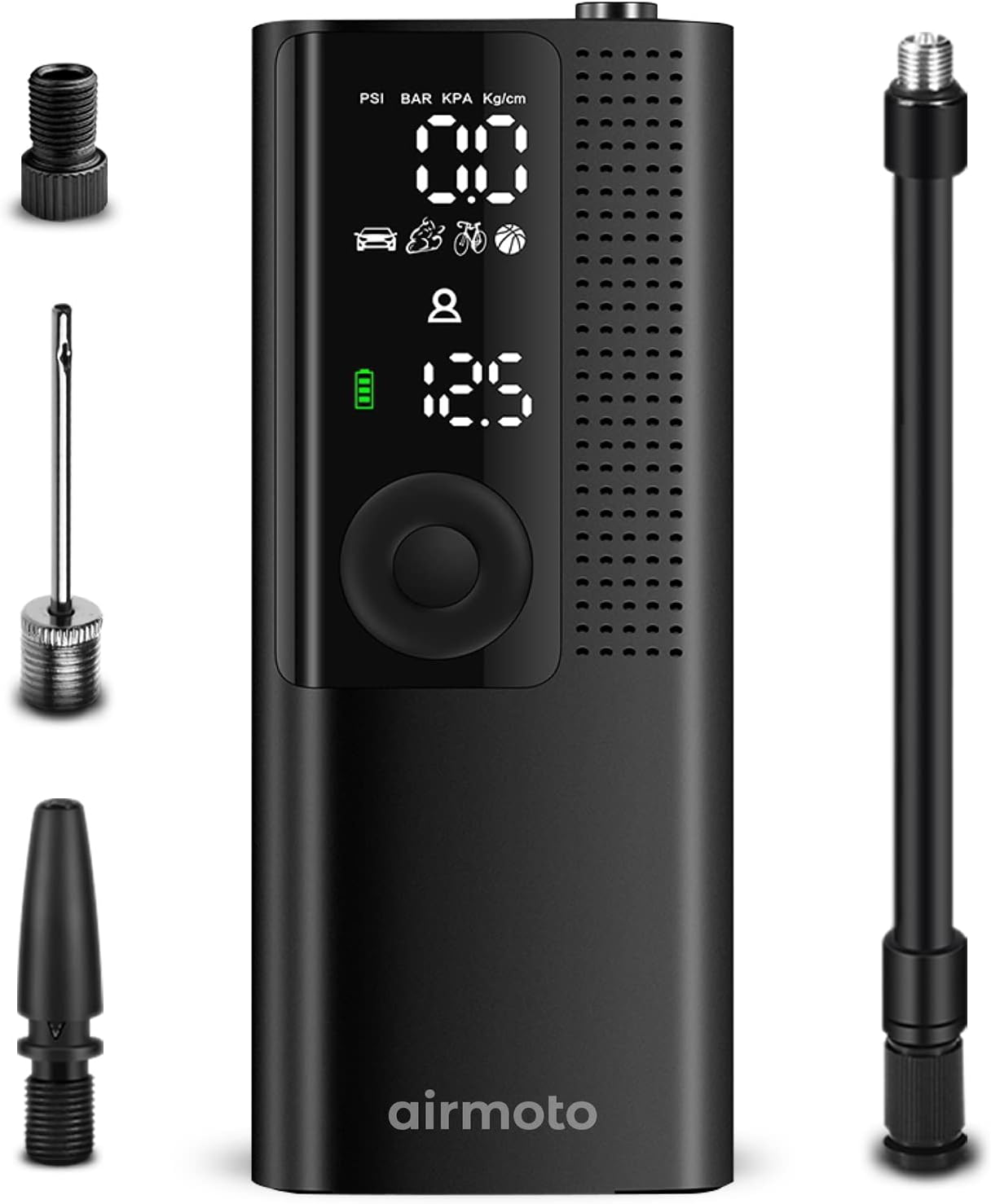 Airmoto Tire Inflator Portable Air Compressor/Pump for Car Tires w/Digital Tire Pressure Gauge - Air Compressor (120 PSI) - Motorcycle, Electric Bike Pump and Bicycle Pump w/LED Light Airmoto Tire Inflator Portable Air Compressor/Pump for Car Tires w/Digital Tire Pressure Gauge - Air Compressor (120 PSI) - Motorcycle, Electric Bike Pump and Bicycle Pump w/LED Light