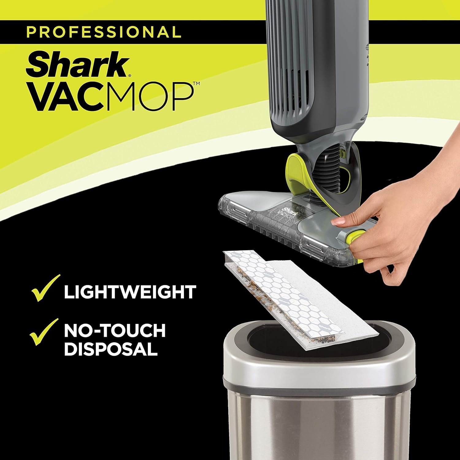 Shark VM252 VACMOP Pro Cordless Hard Floor Vacuum Mop with LED Headlights, 4 Disposable Pads  12 oz. Cleaning Solution, Charcoal Gray