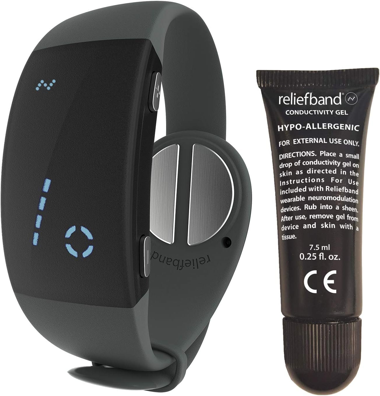 Reliefband Premier Motion Sickness Wristband- Updated w/New Features - Increased Battery Life -Easy to Use, Fast Drug-Free Nausea Relief Band Helps w/Nausea  Vomiting (USB Charging Cable, Charcoal)