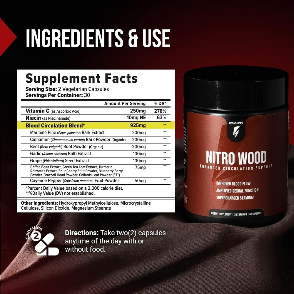 InnoSupps Nitro Wood - Supports Healthy Blood Flow | Nitric Oxide Supplement | Natural Immune Support | (60 Vegetarian Capsules)