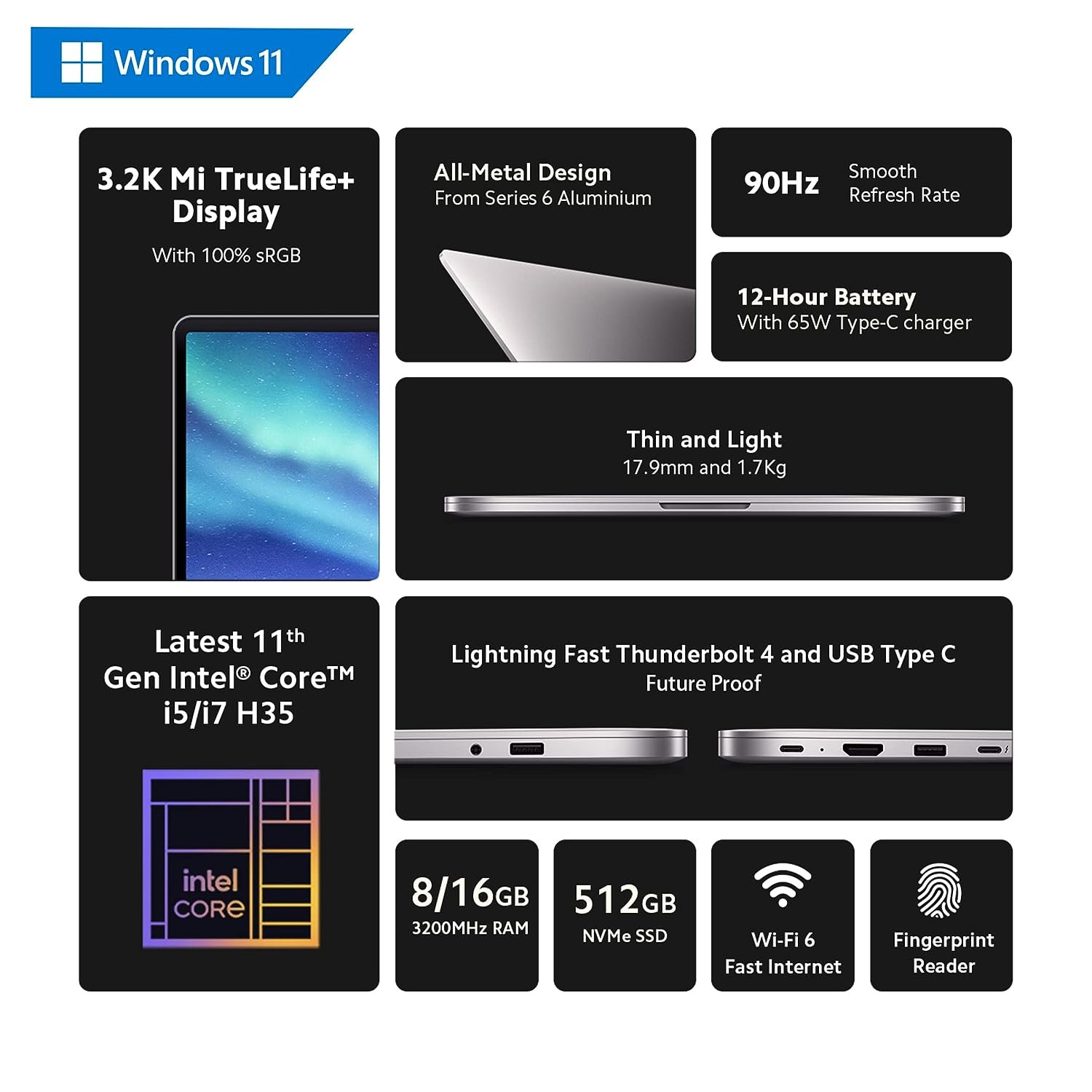 Mi Notebook Ultra 3.2K Resolution Display Intel Core I7-11370H 11Th Gen 15.6 Inches (39.62 Cm) Thin And Light Laptop (16Gb/512Gb Ssd/Iris Xe Graphic/Windows 10/Ms Office 21/Backlit Kb/Fp Sensor/1.7Kg)