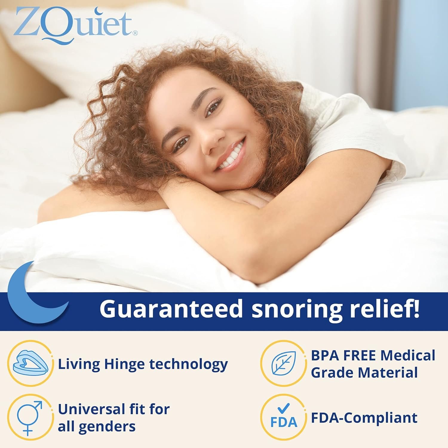 ZQuiet Anti-Snoring Mouthpiece Solution - Comfort Size #1 (Single Device) - Made in USA Snoring Solution for a Better Night’s Sleep (Blue)