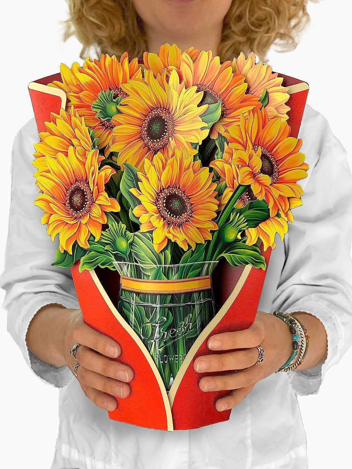 Freshcut Paper Pop Up Cards, Sunflowers, 12 inch Life Sized Forever Flower Bouquet 3D Popup Greeting Cards with Note Card and Envelope