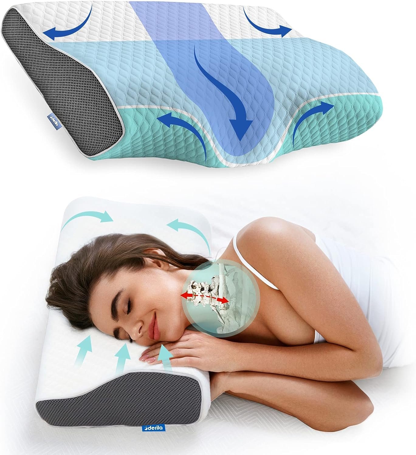 Derila Cervical Anti Snore Pillows for Sleeping - Ergonomic Neck Support Pillow for Neck  Shoulder Pain Relief - Side, Back, Stomach Sleepers - Contour Best Bed Anti-Snoring Pillows for Sleeping