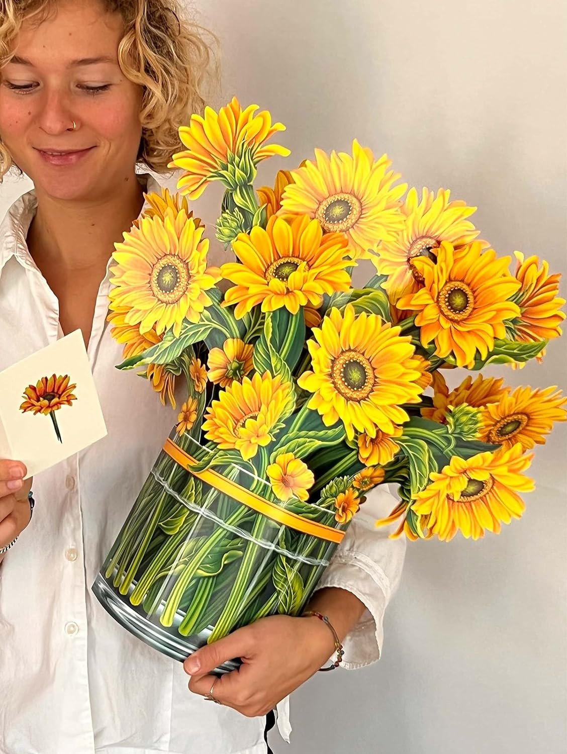 Freshcut Paper Pop Up Cards, Sunflowers, 12 inch Life Sized Forever Flower Bouquet 3D Popup Greeting Cards with Note Card and Envelope