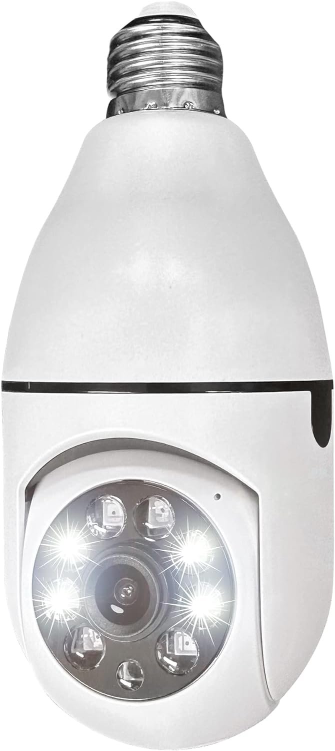 Dot Com Wireless Light Bulb Security Camera - WiFi, Easy to Install, App Controlled Light Socket Security Camera - with Motion Detector, 360 View, 1080P HD, Remote Voice Intercom - Water Resistant