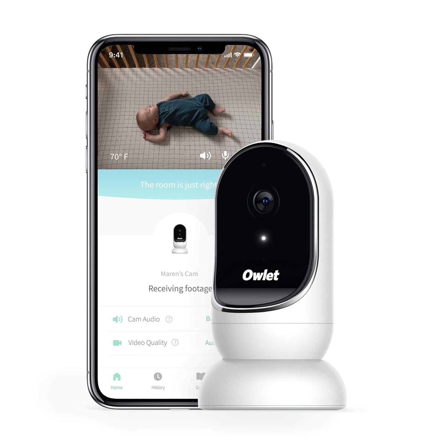 Owlet Camera - Video Baby Monitor w/ HD Night Vision Securely Streams to Your Phone from Anywhere - Background Audio -Room Temperature - Two-way talk - Wall mount