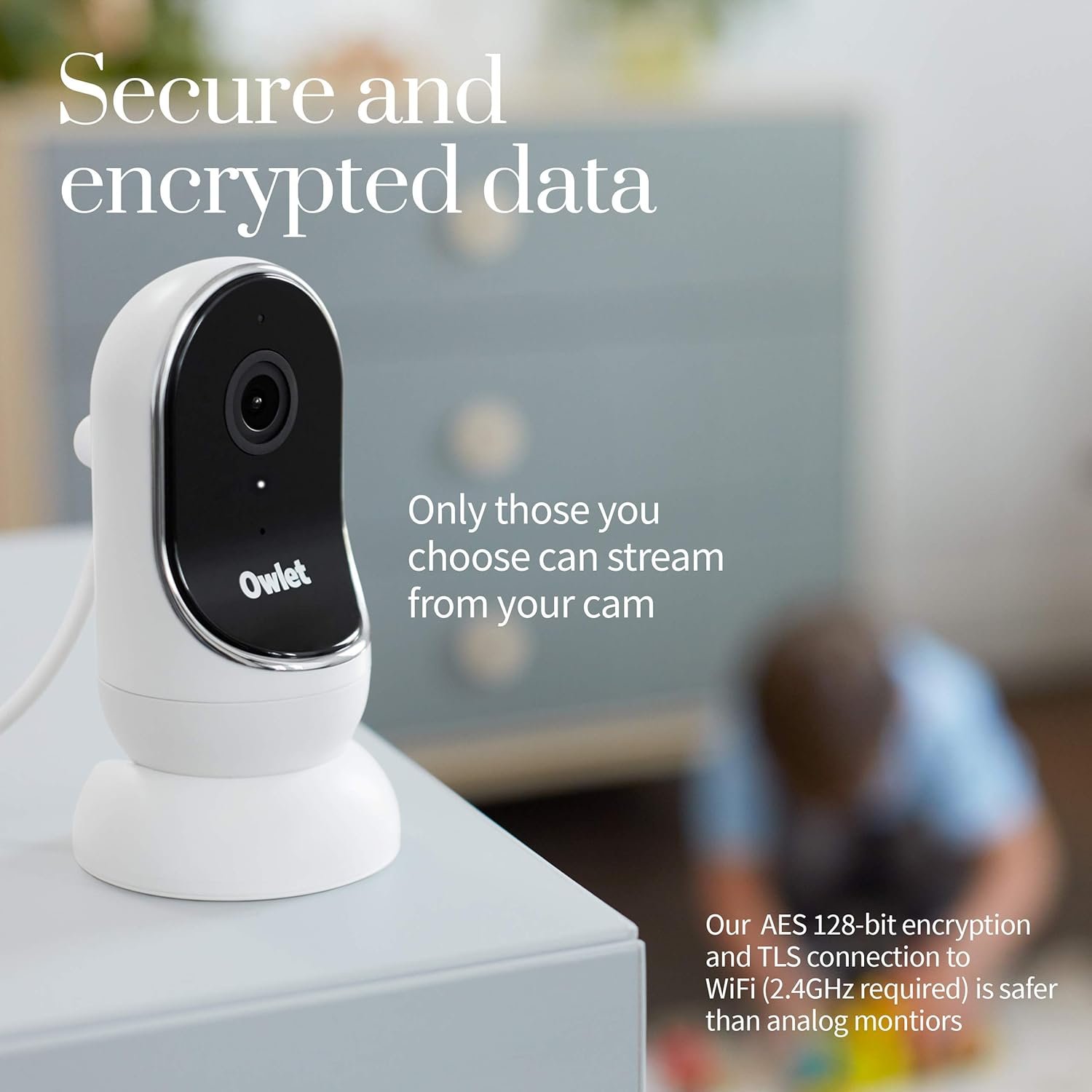 Owlet Camera - Video Baby Monitor w/ HD Night Vision Securely Streams to Your Phone from Anywhere - Background Audio -Room Temperature - Two-way talk - Wall mount